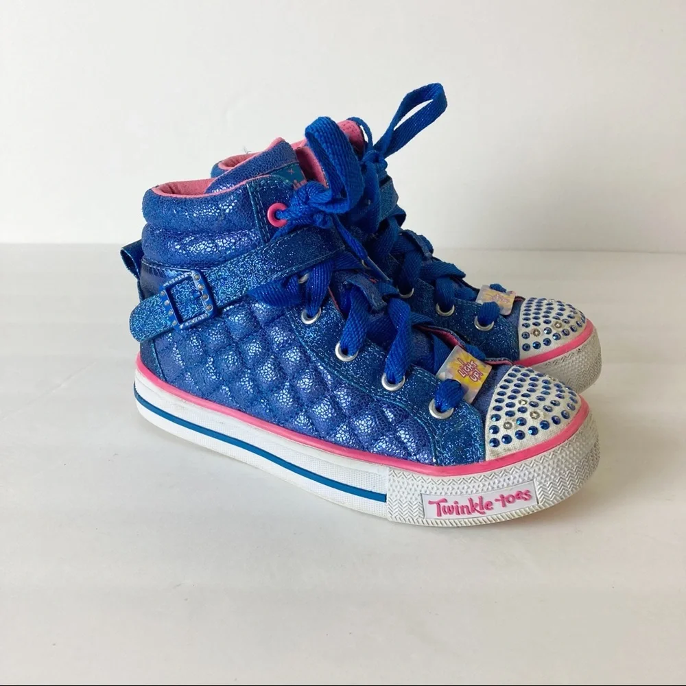 Skechers Twinkle Toes Light Up High Top Quilted Sneakers Blue Girl’s Size 2